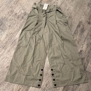 Zara Khaki Wide-Leg Pants with Button Detail